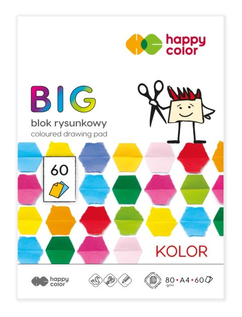 Blok rysunk. kolorowy BIG, A4, 80g, 15 kol., 60 ark, Happy Color HA 3708 2030-09B60