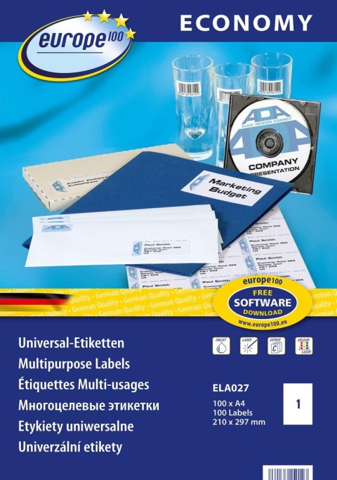 Etykiety uniwersalne ELA027 210 x 297 100 ark. Economy Europe100 by Avery Zweckform Etykiety uniwersalne ELA027 210 x 297 100 ark. Economy Europe100 by Avery Zweckform