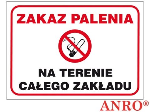 Naklejka ZAKAZ PALENIA NA TERENIE CAŁEGO ZAKŁADU ZZ-51P/F 250X350