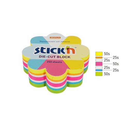 Notes kwiatek, 67x67mm, mix 5 kol. neon+biały, 250kart. Stickn 21833 Notes kwiatek, 67x67mm, mix 5 kol. neon+biały, 250kart. Stickn 21833