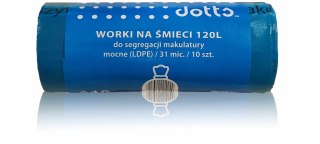 Worki na śmieci 120l 10szt., DOTTS, do segregacji makulatury, NADRUK, mocne (LDPE), 31mic., niebieskie