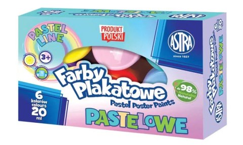 Farby plakatowe pastelowe Astra 6 kolorów - 20 ml, 301121001 Farby plakatowe pastelowe Astra 6 kolorów - 20 ml, 301121001