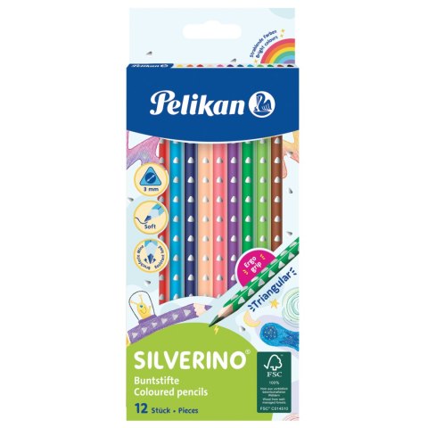 Kredki ołówkowe trójkątne SILVERINO 12 kolorów 700634 Pelikan Kredki ołówkowe trójkątne SILVERINO 12 kolorów 700634 Pelikan