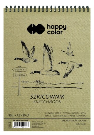 Szkicownik na spirali PTAKI A5, biały, 80 ark, 90g, Happy Color HA 3809 1520-P80