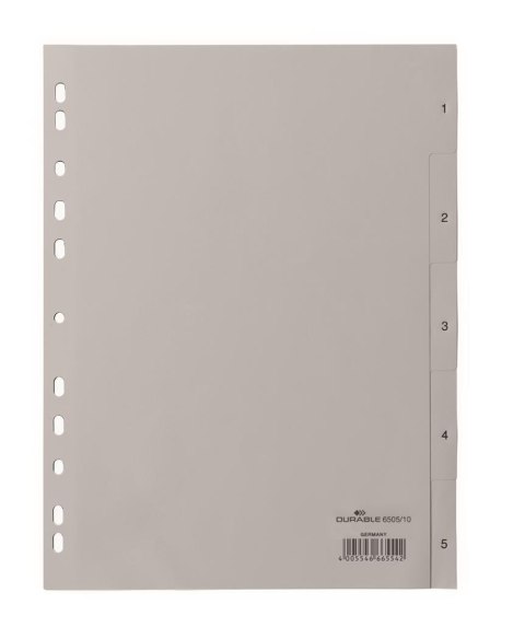 Przekładki PP A4 szare, nadr. indeks, 1-5, 5 części Szary 650510 DURABLE Przekładki PP A4 szare, nadr. indeks, 1-5, 5 części Szary 650510 DURABLE