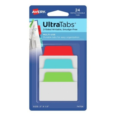 Ultra Tabs - samoprzylepne zakładki indeksujące, kolorowe, klasyczne, 50,8x38, 24 szt., Avery Zweckform 74754 Ultra Tabs - samoprzylepne zakładki indeksujące, kolorowe, klasyczne, 50,8x38, 24 szt., Avery Zweckform 74754