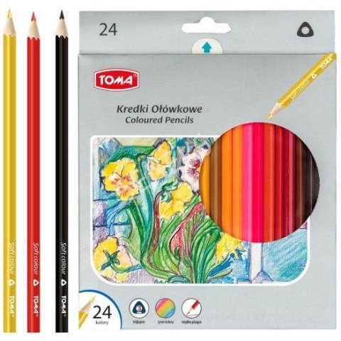 Kredki szkolne TRÓJKĄTNE drewniane 2-stronne 18cm - 24 kolorowe mix TO-542 Toma Kredki szkolne TRÓJKĄTNE drewniane 2-stronne 18cm - 24 kolorowe mix TO-542 Toma