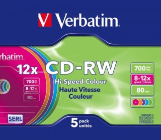 Płyta CD-RW VERBATIM SLIM Kolor 700MB x12 43167