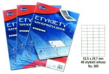 Etykiety samoprzylepne A4 No.005 52,5x29,7 mm GRAND 150-1032 SALE 40etk/arkusz (100 arkuszy) Etykiety samoprzylepne A4 No.005 52,5x29,7 mm GRAND 150-1032 SALE 40etk/arkusz (100 arkuszy)