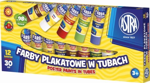 Farby plakatowe Astra 12 kolorów - tuba 30 ml, 83110901 Farby plakatowe Astra 12 kolorów - tuba 30 ml, 83110901