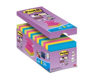 Bloczek samoprzylepny POST-IT Super sticky Z-Notes (R330-SS-VP16), 76x76mm, 14x90 kart., mix kolorów, 2 bloczki gratis