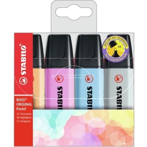 Zakreslacz STABILO BOSS pastel etui 4 szt nowe kolory 70/4-4 Zakreslacz STABILO BOSS pastel etui 4 szt nowe kolory 70/4-4