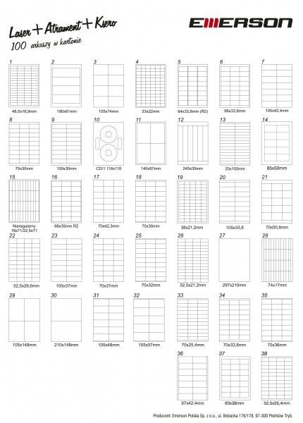 Etykiety A4 70x16.9mm (100) białe 039 EMERSON (X) Etykiety A4 70x16.9mm (100) białe 039 EMERSON (X)