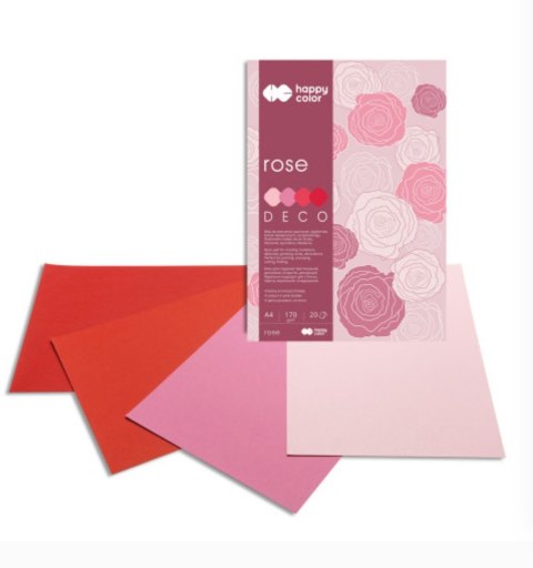 Blok Deco Rose A4, 170g, 20 ark, 4 kol. tonacja różowo-czerwona, Happy Color HA 3717 2030-062