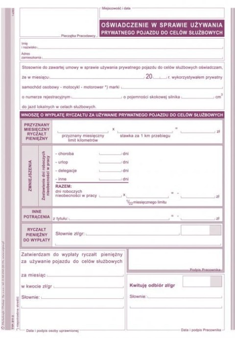 811-3 Oświad.w spraw.używ.pryw pojazd.MICHALCZYK I PROKOP