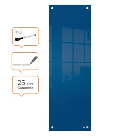 Mała podłużna szklana tablica suchościeralna Nobo Home 300x900mm, niebieska 1915608 Mała podłużna szklana tablica suchościeralna Nobo Home 300x900mm, niebieska 1915608