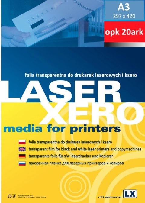 Folia A3 do drukarek laser LX (20) ARGO 413033 Folia A3 do drukarek laser LX (20) ARGO 413033