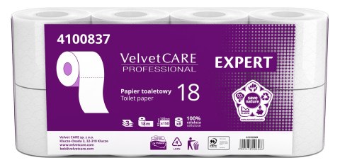 Papier toaletowy celuloza, 3 warstwy, biały, 18m - 150 listków (8szt) VELVET PROFESSIONAL Expert 4100837