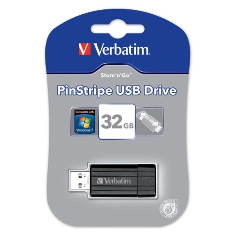 Pamięć Pendrive VERBATIM 32GB USB 2.0 czarny PINSTRIPE 49064 Pamięć Pendrive VERBATIM 32GB USB 2.0 czarny PINSTRIPE 49064