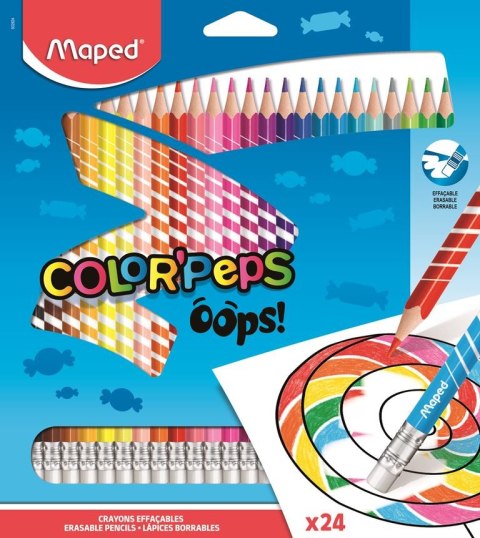 Kredki trójkątne ścieralne z gumką COLORPAPS OOPS 24 szt. 832824 MAPED Kredki trójkątne ścieralne z gumką COLORPAPS OOPS 24 szt. 832824 MAPED
