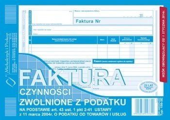 198-3E Faktura czynności zwolnione z podatku A5 (o+1k) MICHALCZYK&PROKOP 198-3E Faktura czynności zwolnione z podatku A5 (o+1k) MICHALCZYK&PROKOP