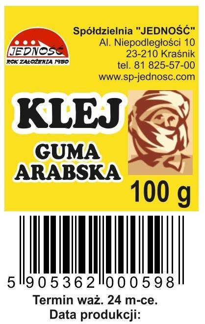 Klej guma arabska 100gr butelczka plastikowa JEDNOŚĆ Klej guma arabska 100gr butelczka plastikowa JEDNOŚĆ