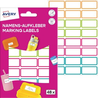 Naklejki do oznaczania; 15 x 32 mm, 48 naklejek, kolorowe ramki, AVERY NAME48C