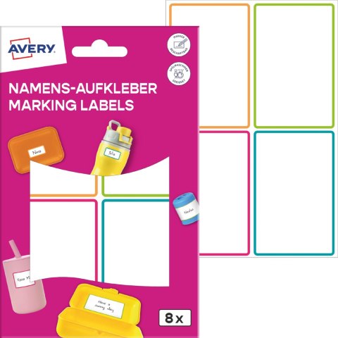 Naklejki do oznaczania; 48 x 70 mm, 8 naklejek, kolorowe ramki, AVERY NAME8C Naklejki do oznaczania; 48 x 70 mm, 8 naklejek, kolorowe ramki, AVERY NAME8C