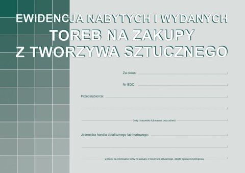 S-200-3 Ewidencja nabytych i wydanych toreb na zakupy z tworzyw sztucznych A5 MICHALCZYK I PROKOP S-200-3 Ewidencja nabytych i wydanych toreb na zakupy z tworzyw sztucznych A5 MICHALCZYK I PROKOP
