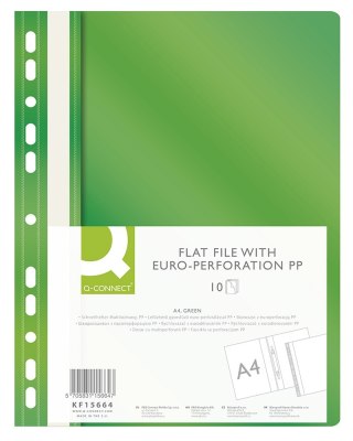 Skoroszyt Q-CONNECT, PP, A4, standard, 120/170mikr., wpinany, zielony KF15664