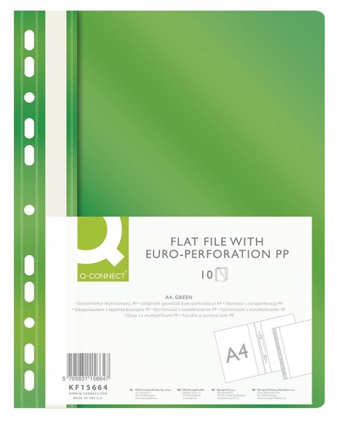 Skoroszyt Q-CONNECT, PP, A4, standard, 120/170mikr., wpinany, zielony KF15664 Skoroszyt Q-CONNECT, PP, A4, standard, 120/170mikr., wpinany, zielony KF15664