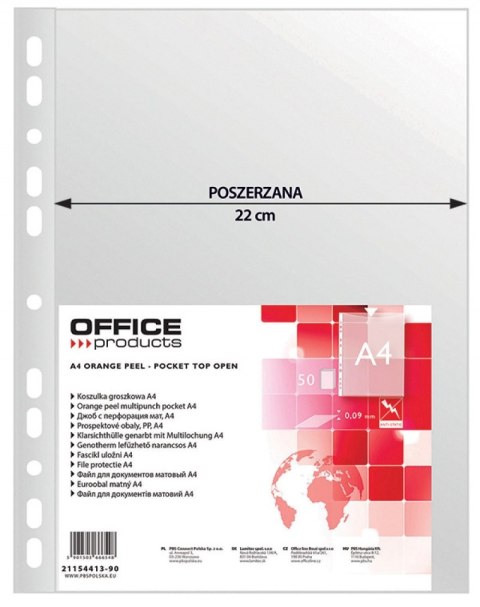 Koszulki na dokumenty , poszerzane, PP, A4, groszkowe, 90mikr., 50szt., typu OFFICE PRODUCTS 21154413-90