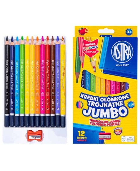 Kredki ołówkowe trójkątne jumbo ASTRA 12 kolorów z temperówką 312023911 Kredki ołówkowe trójkątne jumbo ASTRA 12 kolorów z temperówką 312023911