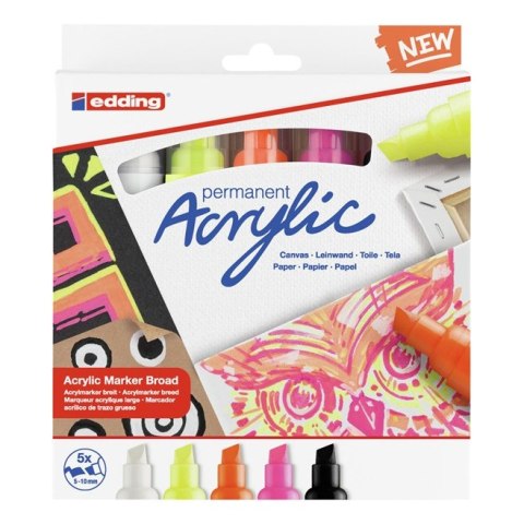 Markery akrylowe 5-10 mm neonowe 5 szt. mix kolorów 5000/5S/NEON Edding