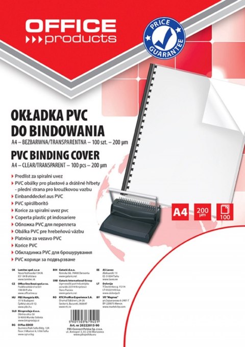 Okładki do bindowania , PVC, A4, 200mikr., 100szt., transparentne, typu OFFICE PRODUCTS 20222015-90