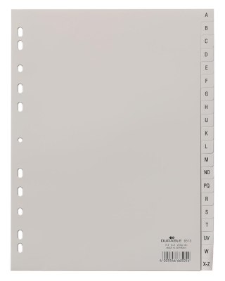 Przekładki PP A4 szare, nadruk indeks, A-Z 20 części Szary 651310 DURABLE