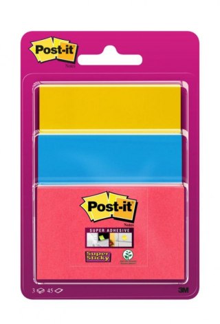Bloczek samoprzylepny POST-IT_ Super Sticky (3432SS3-BYP-EU), 47,6x47,6mm, 3x45 kart., zawieszka, mix kolorów