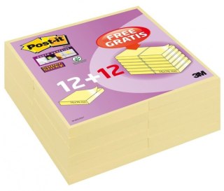 Bloczek samoprzylepny POST-IT_ Super Sticky (654SSCYP12+12), 76x76mm, 12+12x90 kart., żółty, 3M-UU001601150