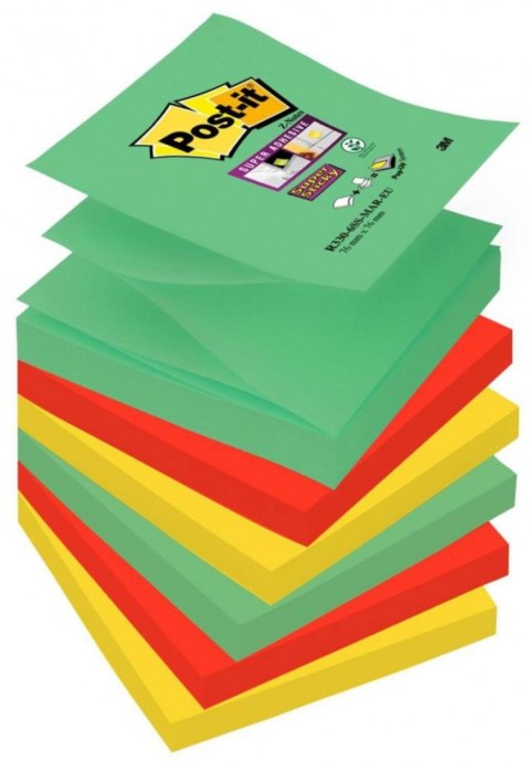 Bloczek samoprzylepny POST-IT_ Super sticky Z-Notes (R330-6SS-MAR), 76x76mm, 6x90 kart., paleta marrakesz