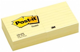Bloczek samoprzylepny POST-IT_ w linie (630-6PK), 76x76mm, 6x100 kart., żółty (X)