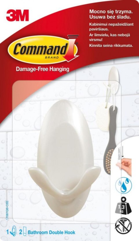 Hak łazienkowy COMMAND_ (17087QB), podwójny, duży, biały