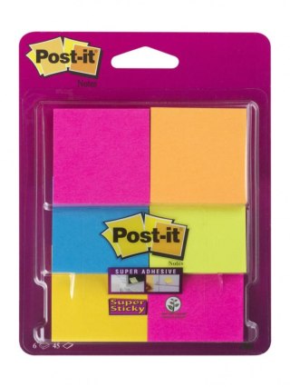 Karteczki samoprzylepne POST-IT_ Super Sticky (6916S-YPOB), 47,6x47,6mm, 6x45 kart., mix kolorów
