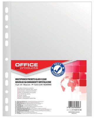 Koszulki na dokumenty , PP, A4, krystal, 55mikr., 100szt., typu OFFICE PRODUCTS 21142515-90