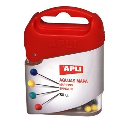 Szpilki kolorowe 50szt.APLI 12348 pudełko plastik