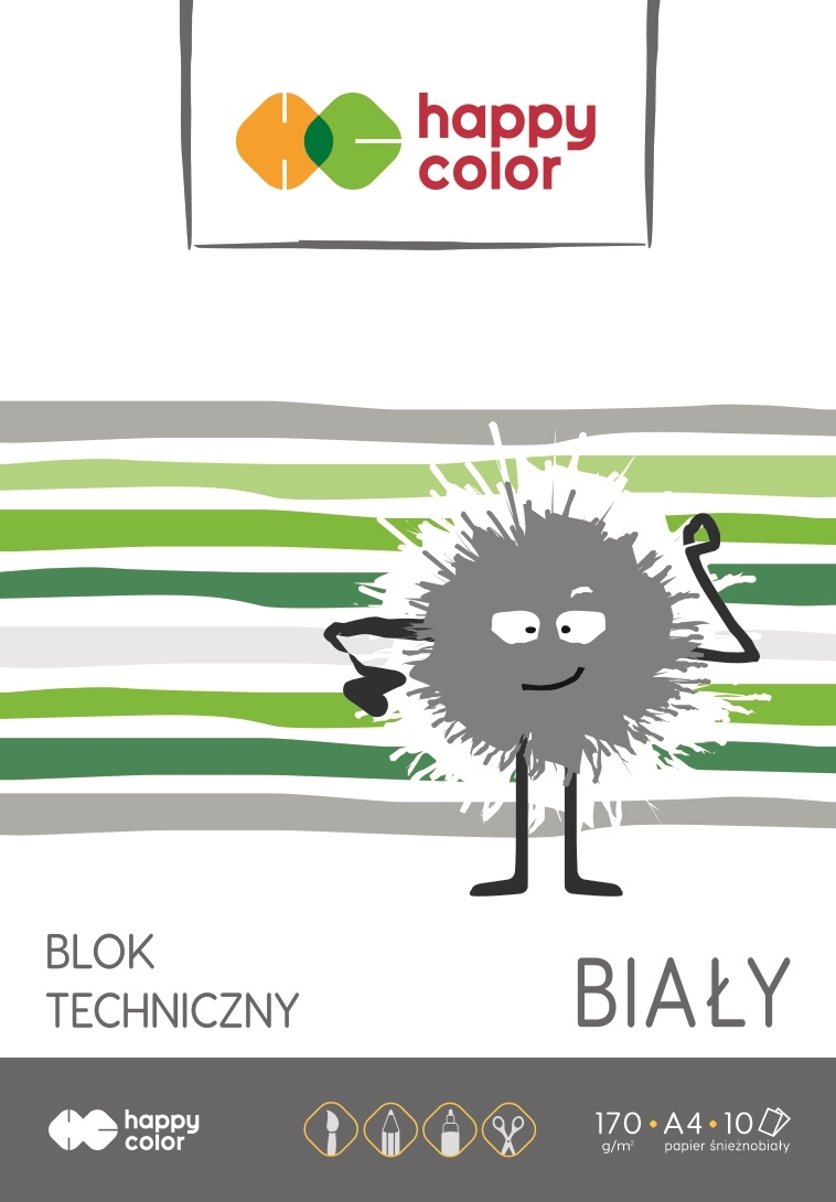 Blok techniczny biały A4, 170g, 10 ark, Happy Color HA 3550 2030-0
