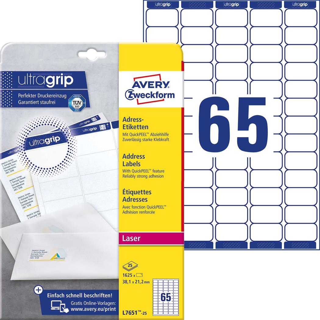 Etykiety adresowe L7651-25 38,1 x 21,2 25ark Avery Zweckform