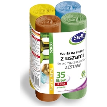 STELLA Worki 35l z uszami, do segregacji odpadów, zestaw  4x10 szt., mix, 032174